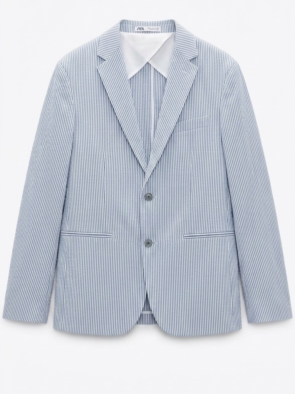 ZARA Men’s Classic Blue & White Striped Seersucker Blazer - Size XL